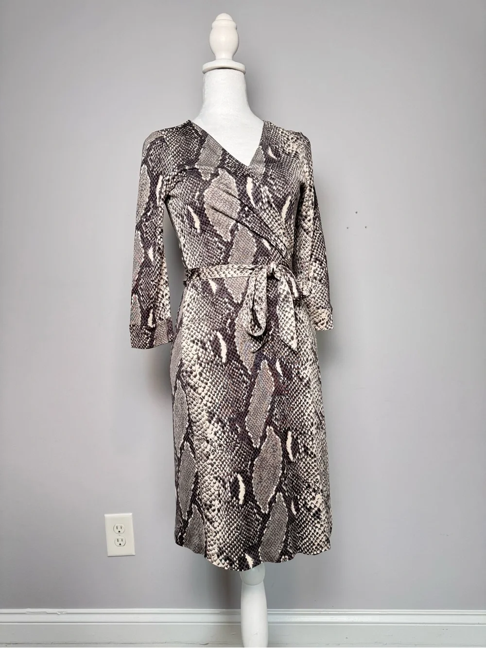 new julian two silk jersey wrap dress DVF New Julian Two Snake-Print Silk Jersey Dress